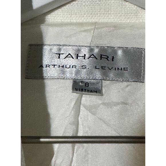 Tahari Arthur S Levine Women’s Blazer Size 8 Linen Blend Neutral Taupe White - Picture 3 of 8